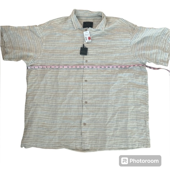 Jos A Bank Reserve LINEN Short Sleeve Button Up Shirt 2X NWT Blue Beige Stripe - Picture 10 of 13